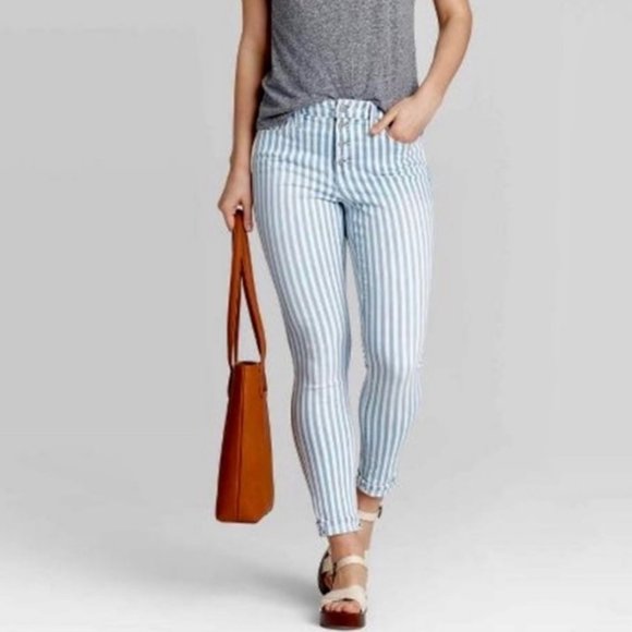 High rise skinny blue stripe jeans target universal threads - Picture 2 of 9
